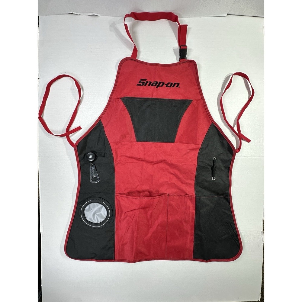 Snap-on Red Black BBQ Apron Bottle Opener Beverage Holder Adjustable Tool Pocket